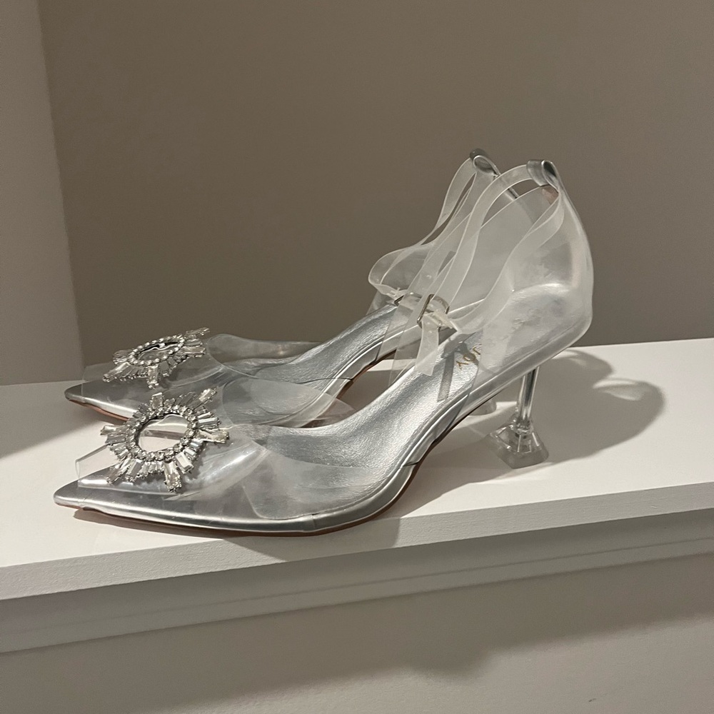 Women's Clear High Heels, with Crystal Accents Size 11